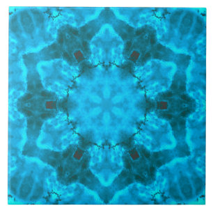 Frosty Ice Blue Snowflake Kaleidoscope Pattern Ceramic Tile