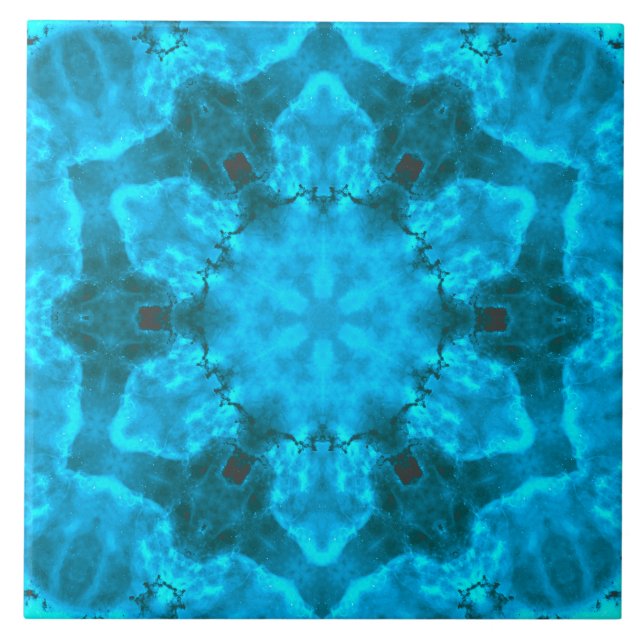 Frosty Ice Blue Snowflake Kaleidoscope Pattern Ceramic Tile (Front)
