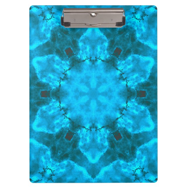 Frosty Ice Blue Snowflake Kaleidoscope Pattern Clipboard (Front)