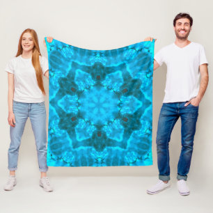 Frosty Ice Blue Snowflake Kaleidoscope Pattern Fleece Blanket