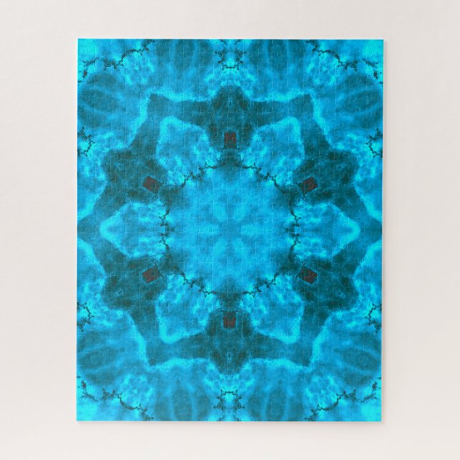 Frosty Ice Blue Snowflake Kaleidoscope Pattern Jigsaw Puzzle (Vertical)