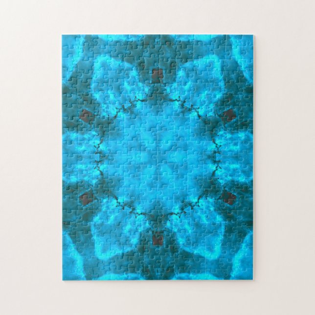 Frosty Ice Blue Snowflake Kaleidoscope Pattern Jigsaw Puzzle (Vertical)