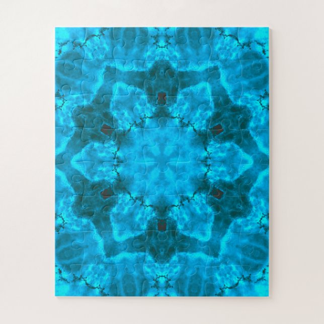 Frosty Ice Blue Snowflake Kaleidoscope Pattern Jigsaw Puzzle (Vertical)