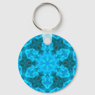 Frosty Ice Blue Snowflake Kaleidoscope Pattern Key Ring