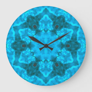 Frosty Ice Blue Snowflake Kaleidoscope Pattern Large Clock