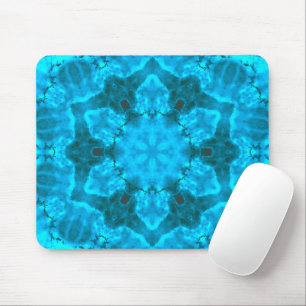 Frosty Ice Blue Snowflake Kaleidoscope Pattern Mouse Pad