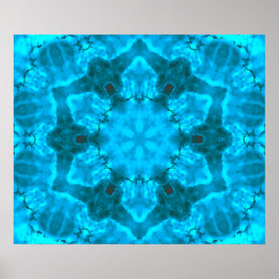 Frosty Ice Blue Snowflake Kaleidoscope Pattern Poster