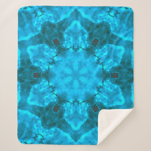 Frosty Ice Blue Snowflake Kaleidoscope Pattern Sherpa Blanket (Front)