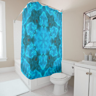 Frosty Ice Blue Snowflake Kaleidoscope Pattern Shower Curtain