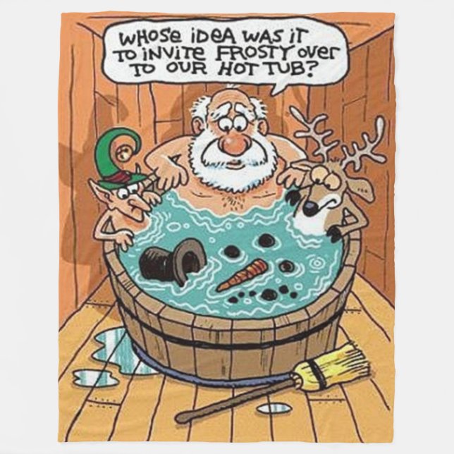 Frosty In A Hot Tub Fleece Blanket (Front)
