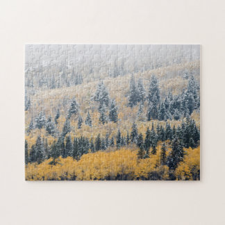 Frosty Larch Trees in Fall Colors Jigsaw Puzzle