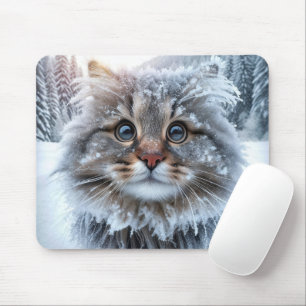Frosty Maine Coon Cat Mouse Pad