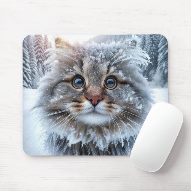 Frosty Maine Coon Cat Mouse Pad (With Mouse)