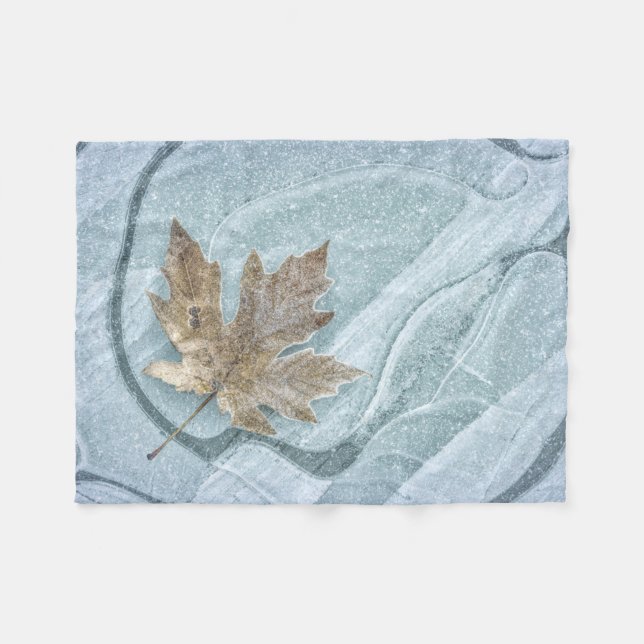 Frosty Maple Leaf Frozen on Ice Fleece Blanket (Front (Horizontal))