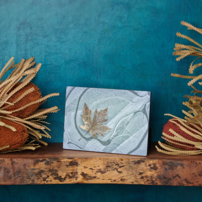 Frosty Maple Leaf Frozen on Ice Plaque (Side)