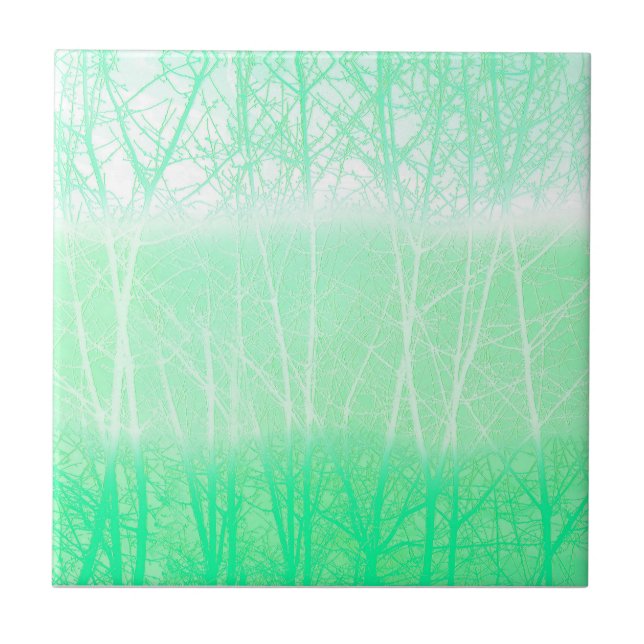Frosty Misty Branches Mint Green Ceramic Tile (Front)