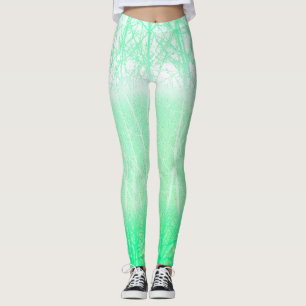 Frosty Misty Branches Mint Green Leggings