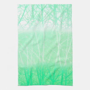 Frosty Misty Branches Mint Green Tea Towel