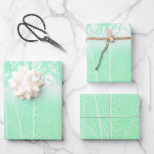 Frosty Misty Branches Mint Green Wrapping Paper Sheet