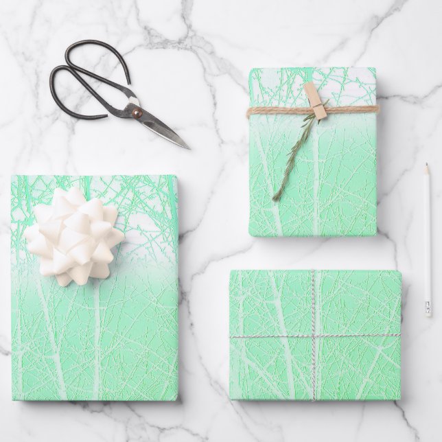 Frosty Misty Branches Mint Green Wrapping Paper Sheet (Front)