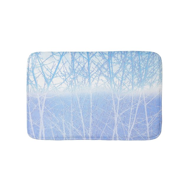 Frosty MIsty Trees Baby Blue Bath Mat (Front)