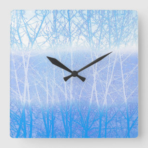 Frosty MIsty Trees Baby Blue Square Wall Clock
