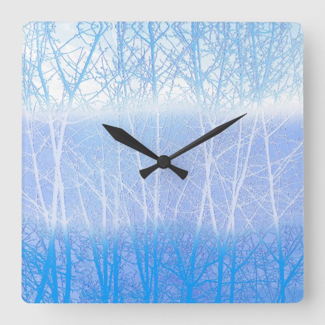 Frosty MIsty Trees Baby Blue Square Wall Clock (Front)
