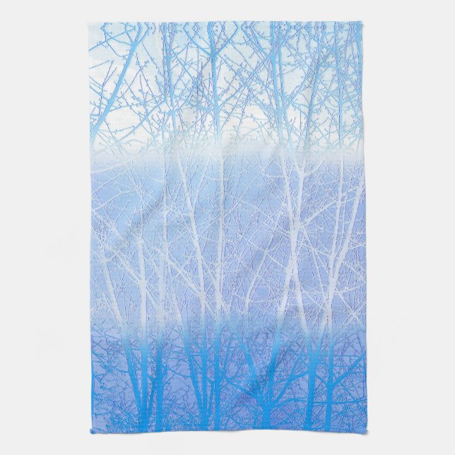 Frosty MIsty Trees Baby Blue Tea Towel (Vertical)