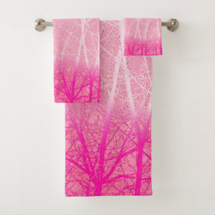 Frosty Misty Trees in Peach and Pink Bath Towel Set