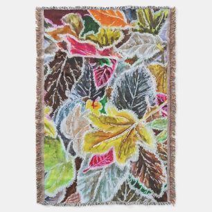 Frosty Morning Colourful Autumn Leaves - Art Throw Blanket