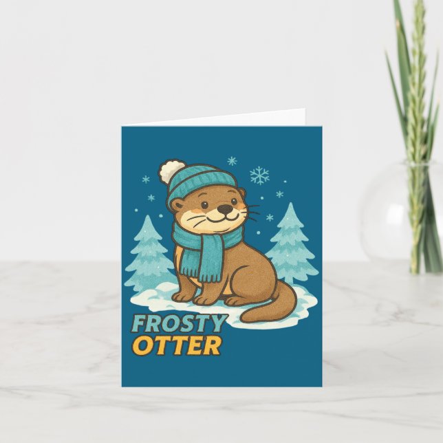 Frosty Otter Winter Charm Art Long Sleeve  Card (Front)