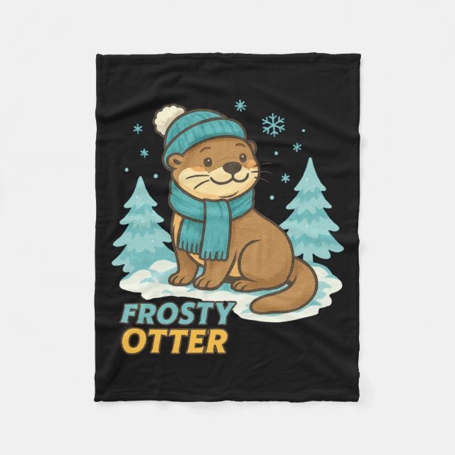 Frosty Otter Winter Charm Art Long Sleeve  Fleece Blanket (Front)