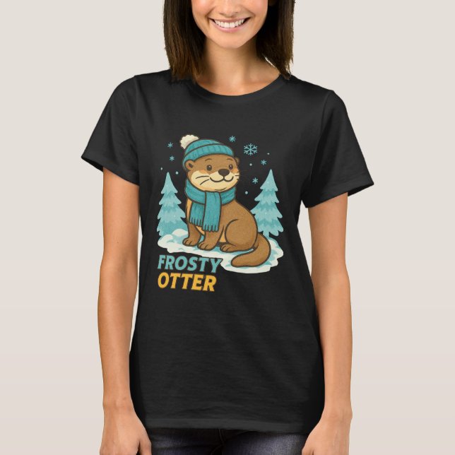 Frosty Otter Winter Charm Art Long Sleeve  T-Shirt (Front)