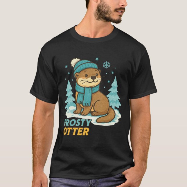 Frosty Otter Winter Charm Art Long Sleeve  T-Shirt (Front)