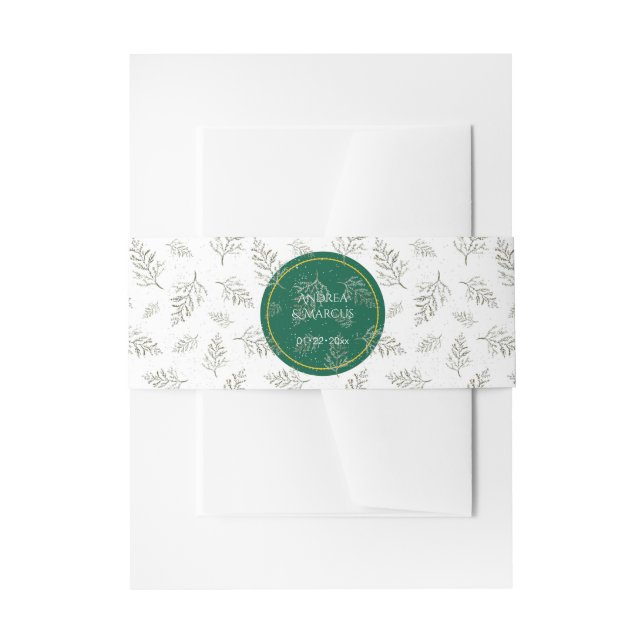 Frosty Pine Forest Green Wedding Invitation Belly Band (Front Example)