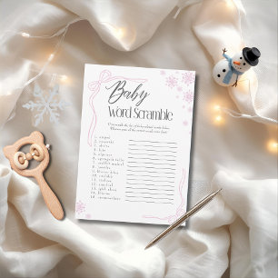 Frosty  pink Bow Baby Word Scramble Game  Invitation