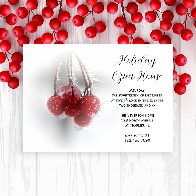 Frosty Red Berries Holiday Open House Party Invitation (Creator Uploaded)