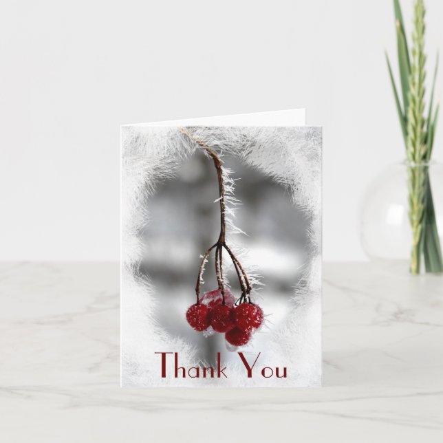 Frosty Red Berries Winter Thank You Card (Front)