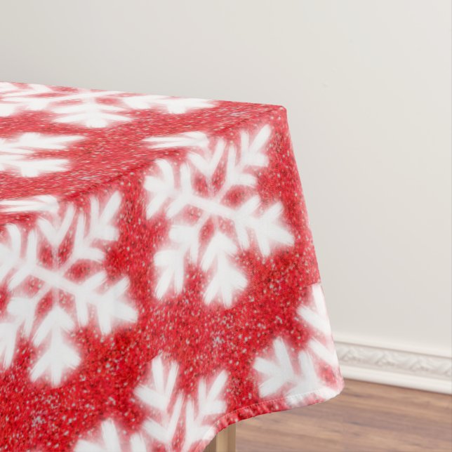 Frosty red North Pole snowflakes | sparkling snow  Tablecloth (In Situ)