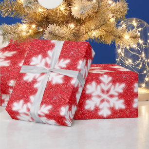 Frosty red North Pole snowflakes   sparkling snow  Wrapping Paper