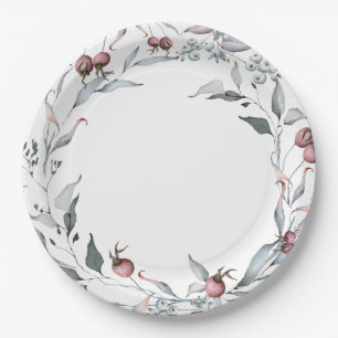 Frosty Rosehips Winter Wonderland Christmas Nature Paper Plate