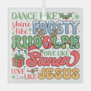 Frosty, Rudolph, Santa and Jesus Glass Tree Decoration