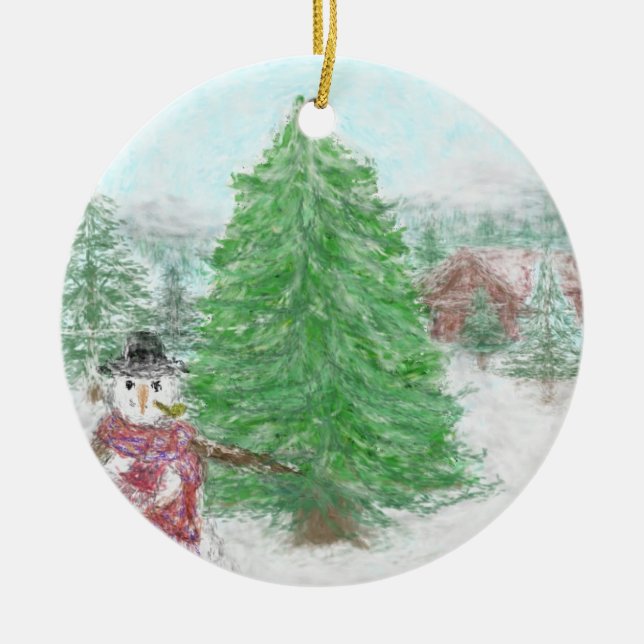 Frosty Scene Ceramic Ornament (Front)