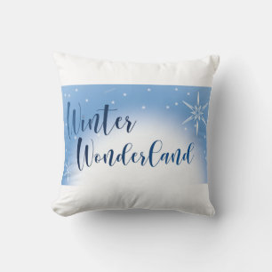 Frosty Serenity: Winter Wonderland Blue & White Cushion