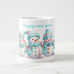 Frosty Sky Blue Snowmen  Large Coffee Mug