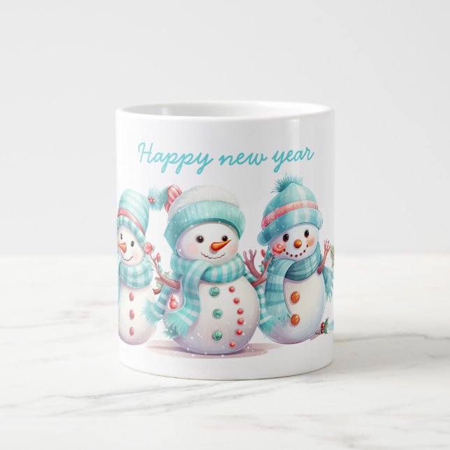 Frosty Sky Blue Snowmen  Large Coffee Mug (Front)