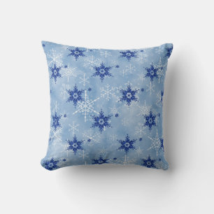 Frosty Snowflake Winter Christmas Navy Blue White Cushion