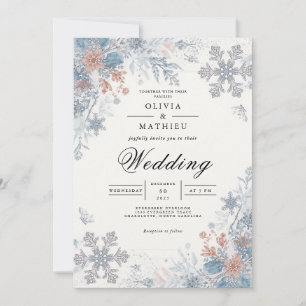 Frosty Snowflake Winter Romance Wedding Invitation