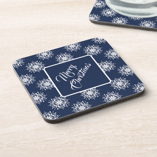 Frosty snowflakes on a midnight blue sky design coaster (Left Side)