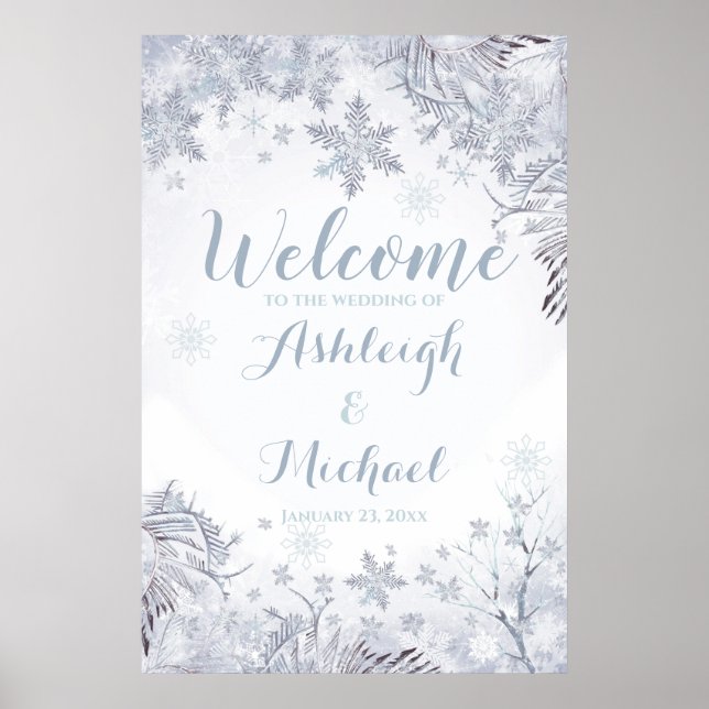 Frosty Snowflakes Wedding Welcome Poster (Front)